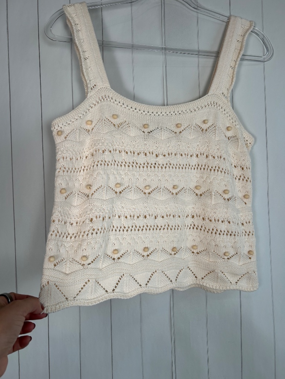 La Ligne size S Jane crochet tank top beaded sleeveless cotton beige boho - Picture 4 of 10